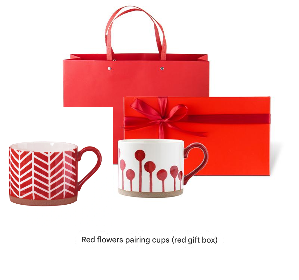 مجموعة أكواب سيراميك يابانية مرسومة يدويًا مع صندوق هدايا للزوجين