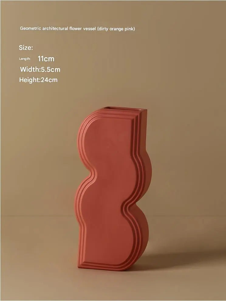 Geometric Architectural Flower Vessel – Dirty Orange Pink