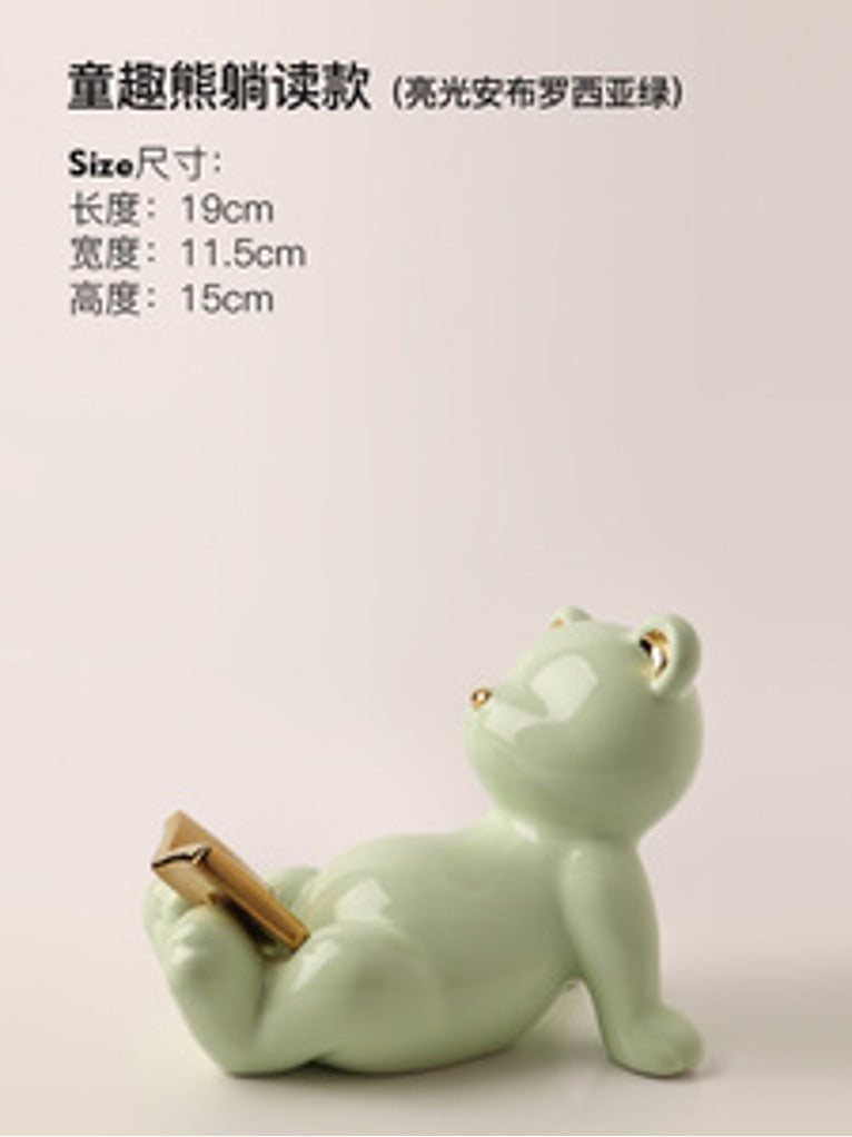 Playful Bear Lying Reader - Glossy Ambrosia Green