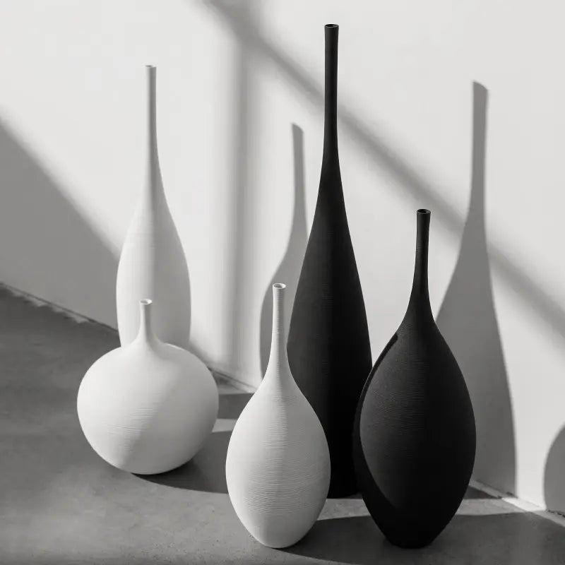 White Black Ceramic Vase Set, Modern Minimalist Ornaments