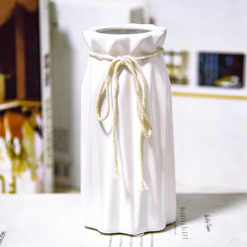 Hemp Rope Bow Pleated Vase
