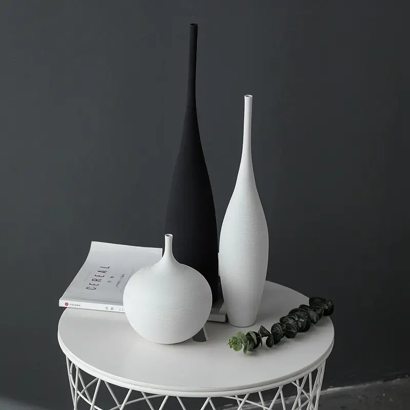 White Black Ceramic Vase Set, Modern Minimalist Ornaments