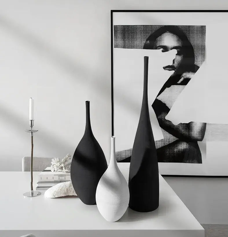 White Black Ceramic Vase Set, Modern Minimalist Ornaments