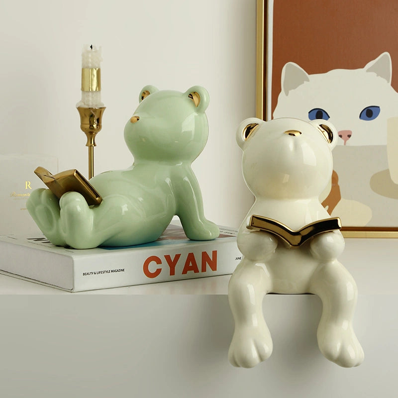 Playful Bear Lying Reader - Glossy Ambrosia Green