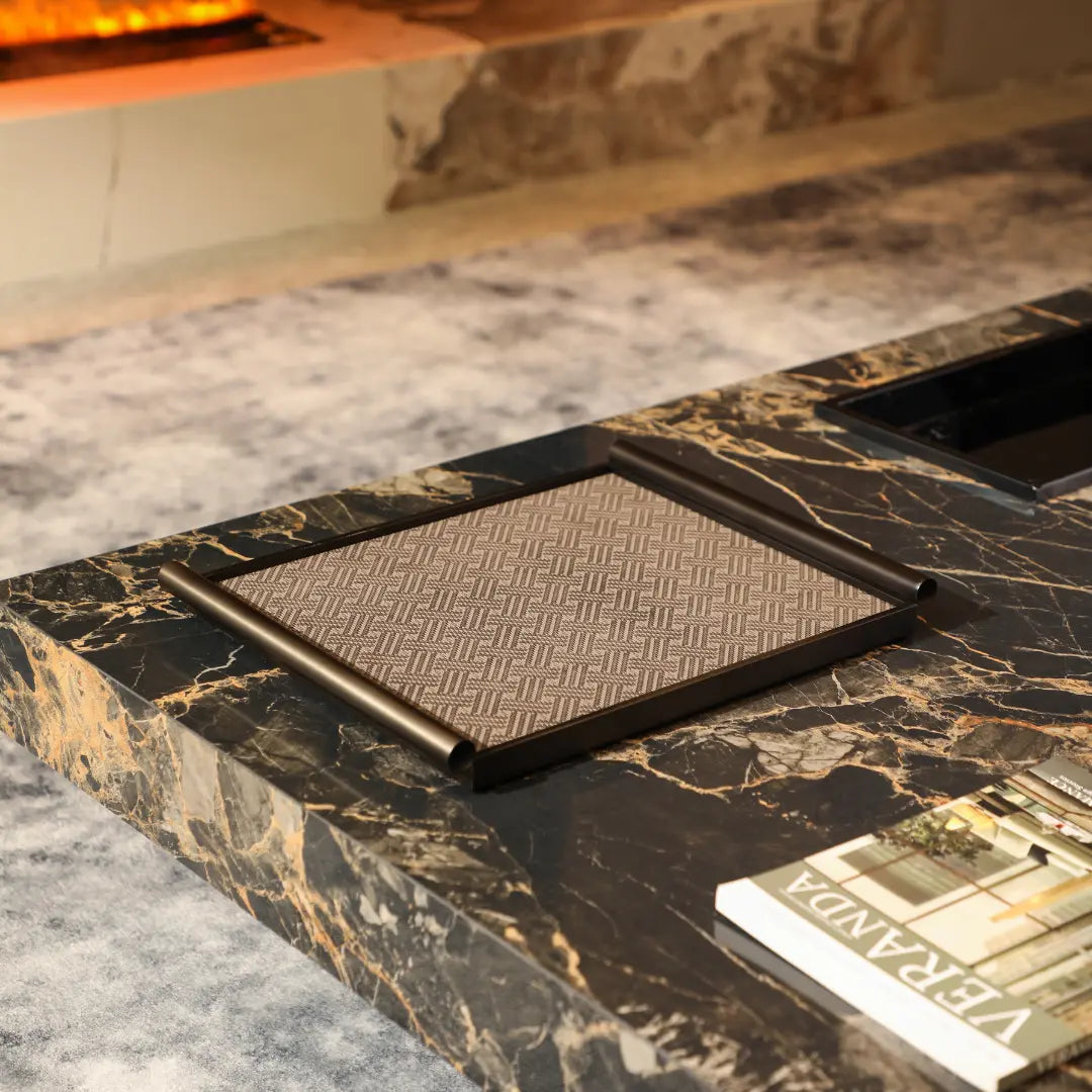 Scroll Leather Tray-Black