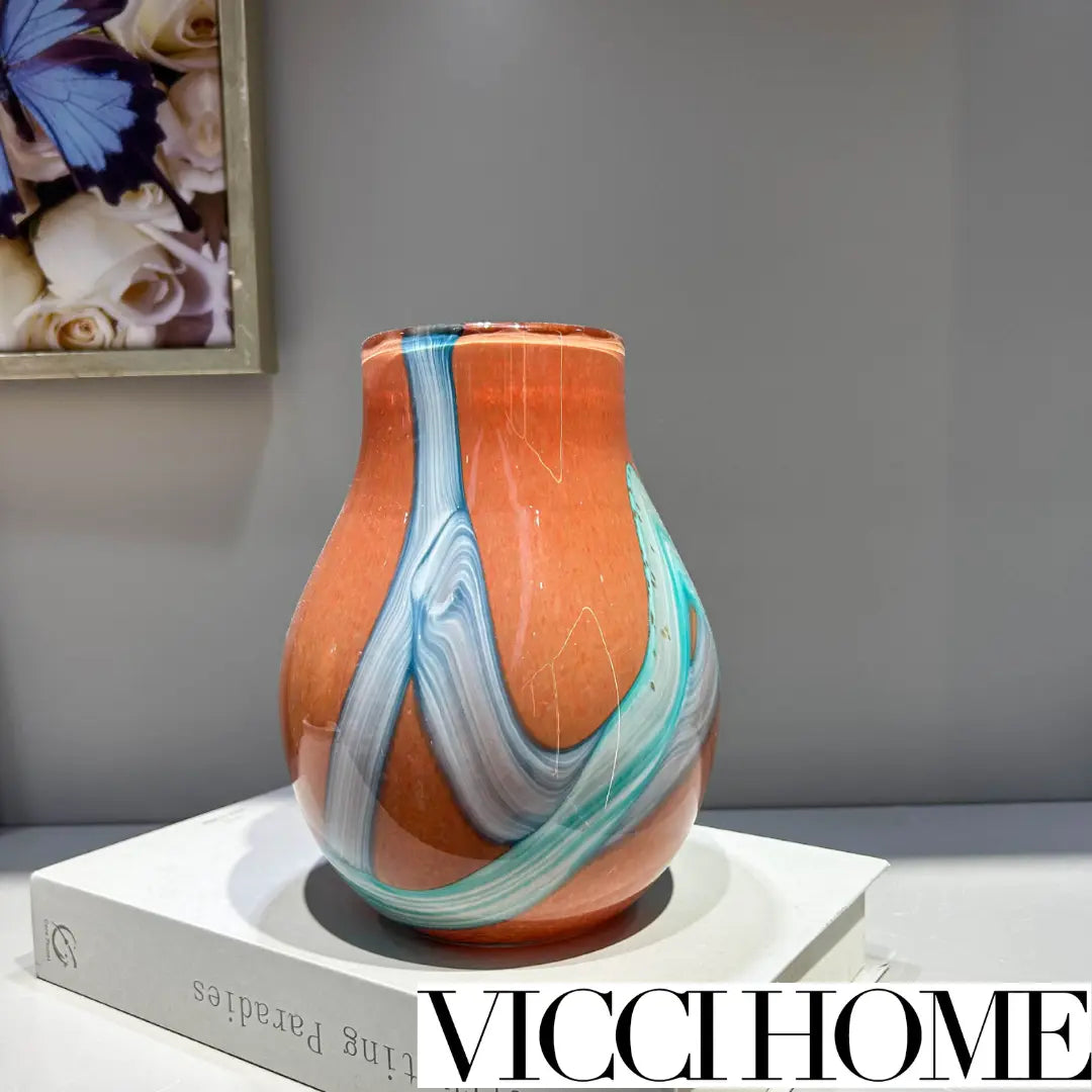 Sandblasted High-Grade Medieval-Style Colored Glass Vase