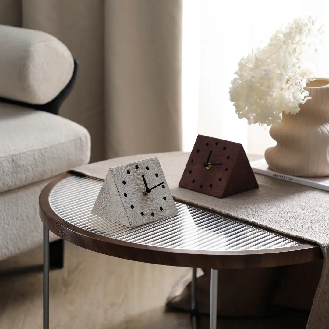 Italian Geometric Art Leather Table Clock