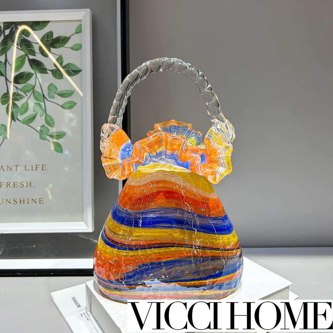 Sand Blowing Stylish Colorful Glass Basket Vase