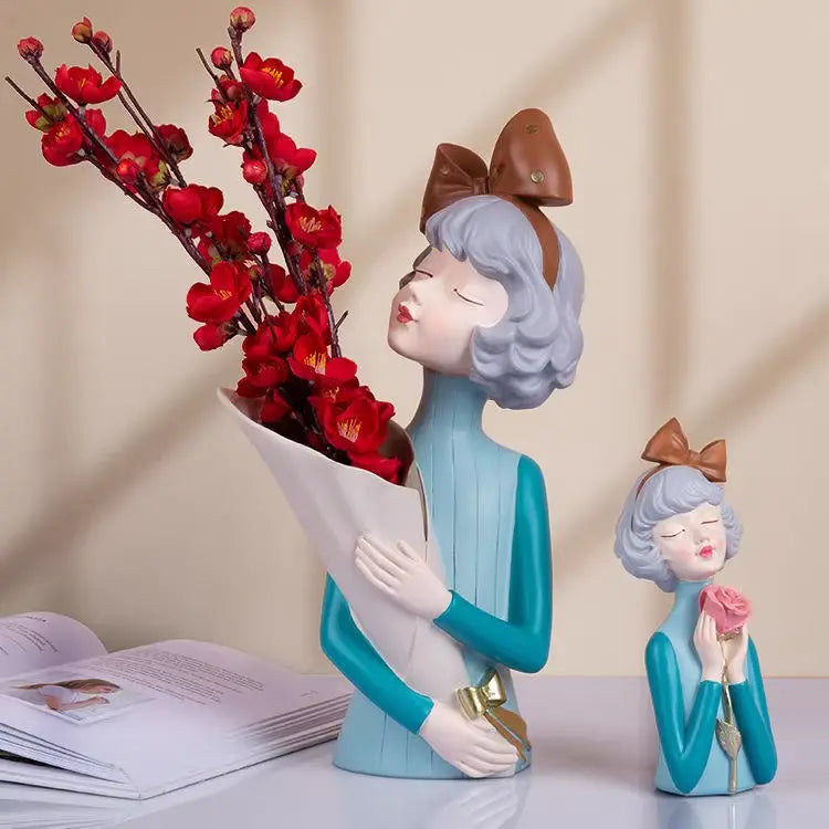 Butterfly Girl Flower Heart-Blue figurine