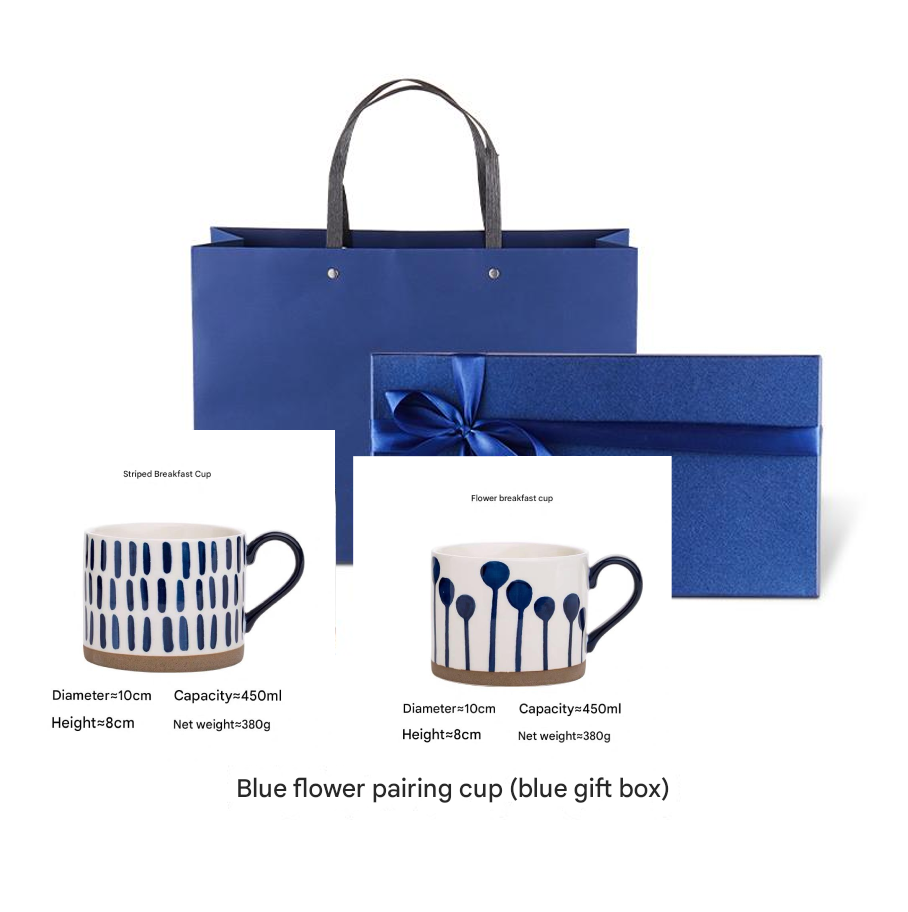 مجموعة أكواب سيراميك يابانية مرسومة يدويًا مع صندوق هدايا للزوجين
