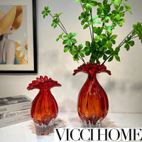 Handmade Sand Blowing Glass Crystal Vase – Heavy Red Cockscomb