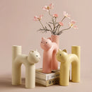Cream Fufu Cat Resin Vase