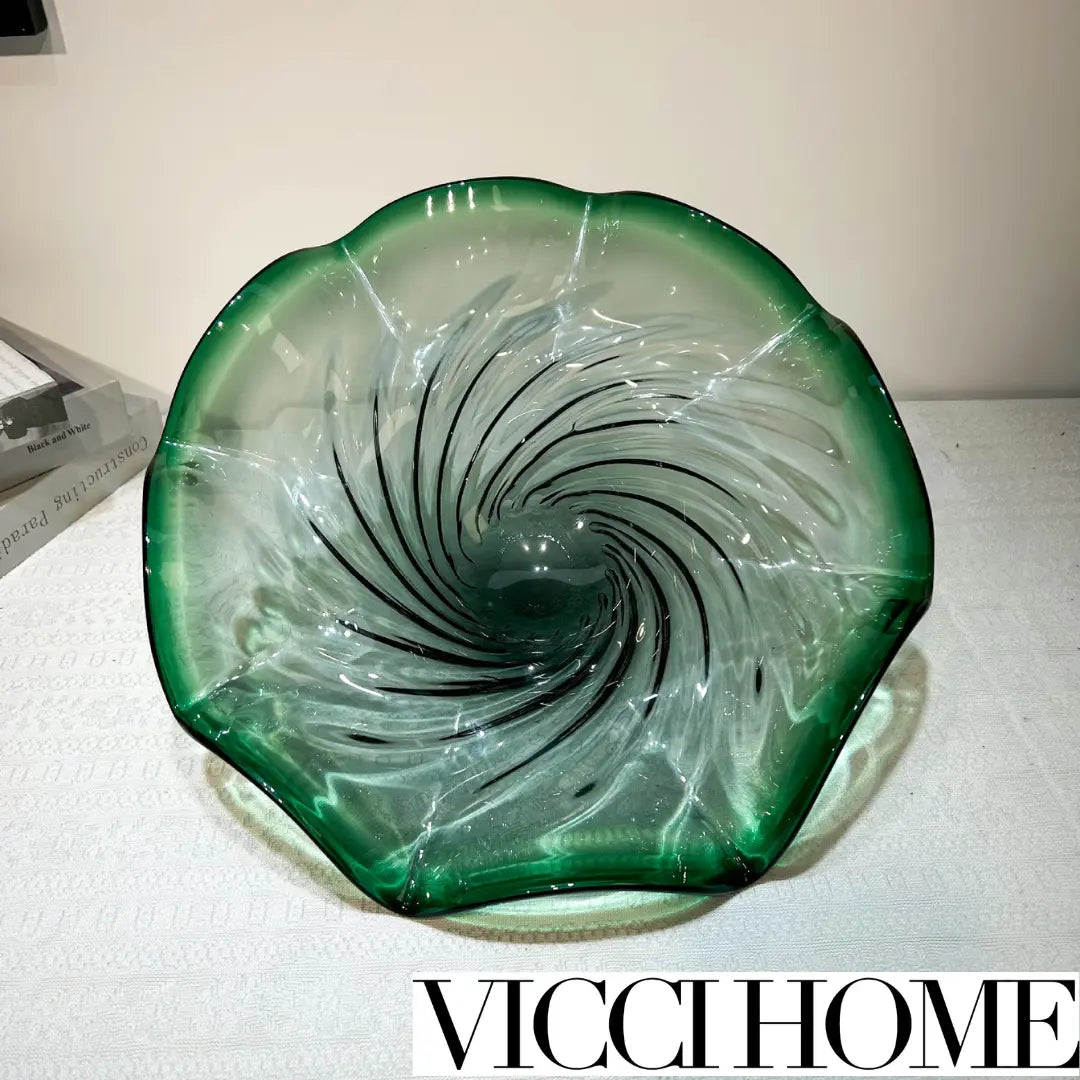 Sand Blowing Handcrafted Emerald Glass Fruit Plate – Sandblasted Finish