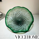 Sand Blowing Handcrafted Emerald Glass Fruit Plate – Sandblasted Finish
