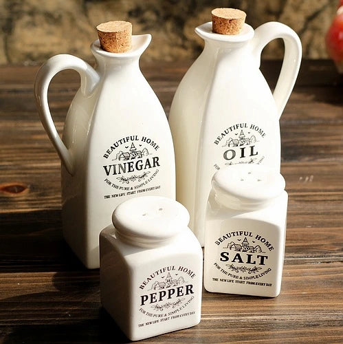 White Ceramic Seasoning Bottle Four-Piece Set – Kitchen Supplies