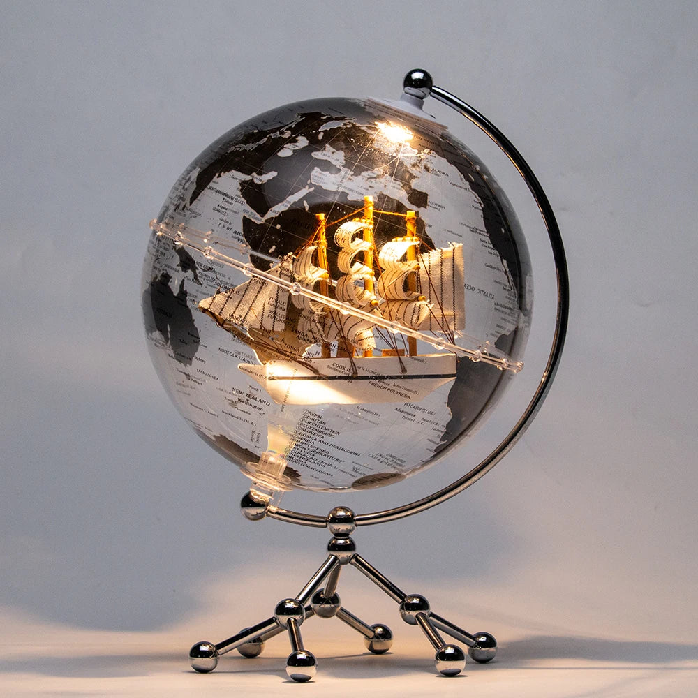 Globe Ornament – Vintage Ball Sphere Décor with Ship & Light
