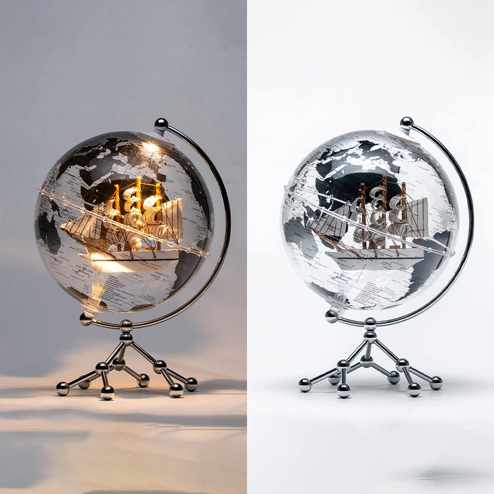 Globe Ornament – Vintage Ball Sphere Décor with Ship & Light