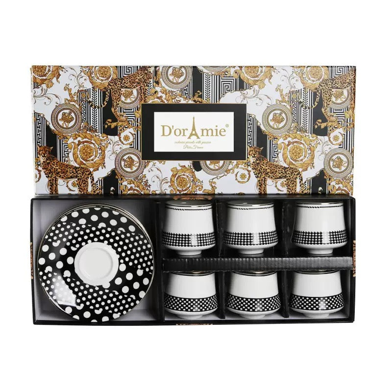 Brand D'oramie Turkish Coffee Cup Set – 6-Piece Ceramic Espresso Black