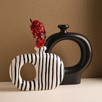 Creative Nordic Black White Striped Ceramic Vase High-End