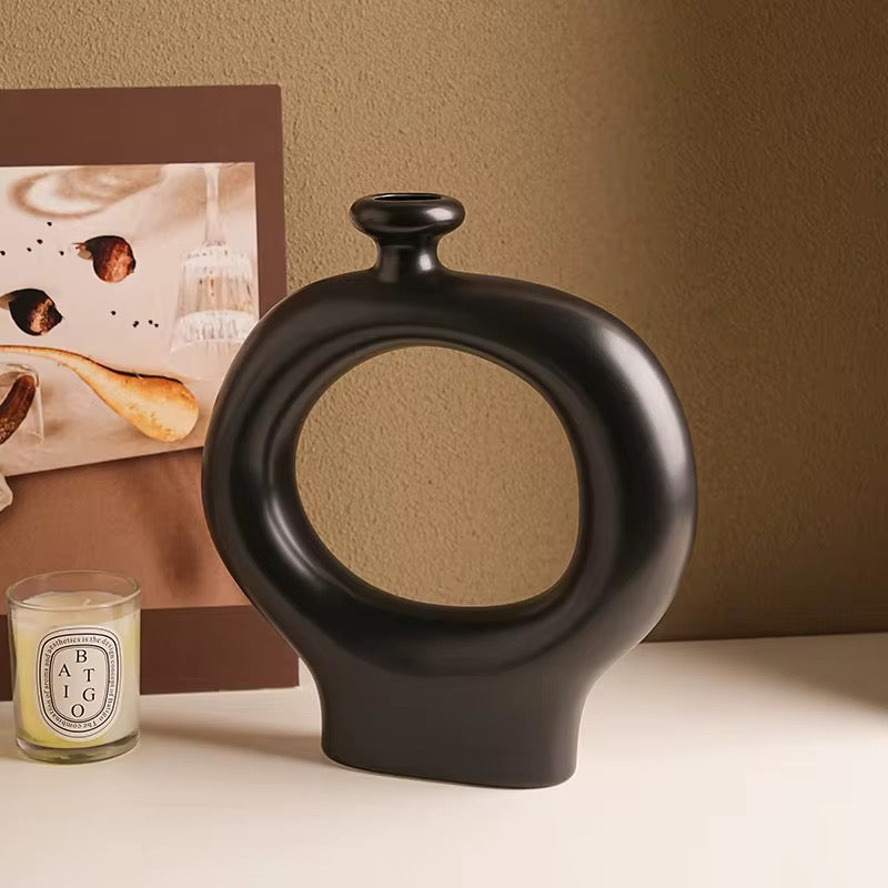 Creative Nordic Black White Striped Ceramic Vase High-End