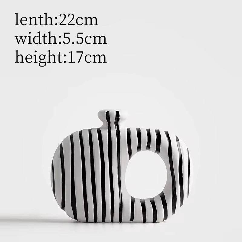 Creative Nordic Black White Striped Ceramic Vase High-End