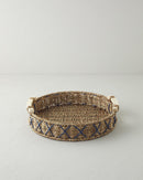 Eden Grace - Round Hand Woven Wicker Trays with Ear Handles - Faux Paper Twisted Weave, Natural Mix White