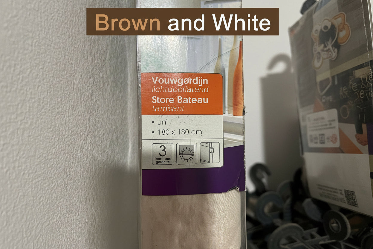 Brown and White Color Roman Blind (Vouwgordijn / Store Bateau) Made in France