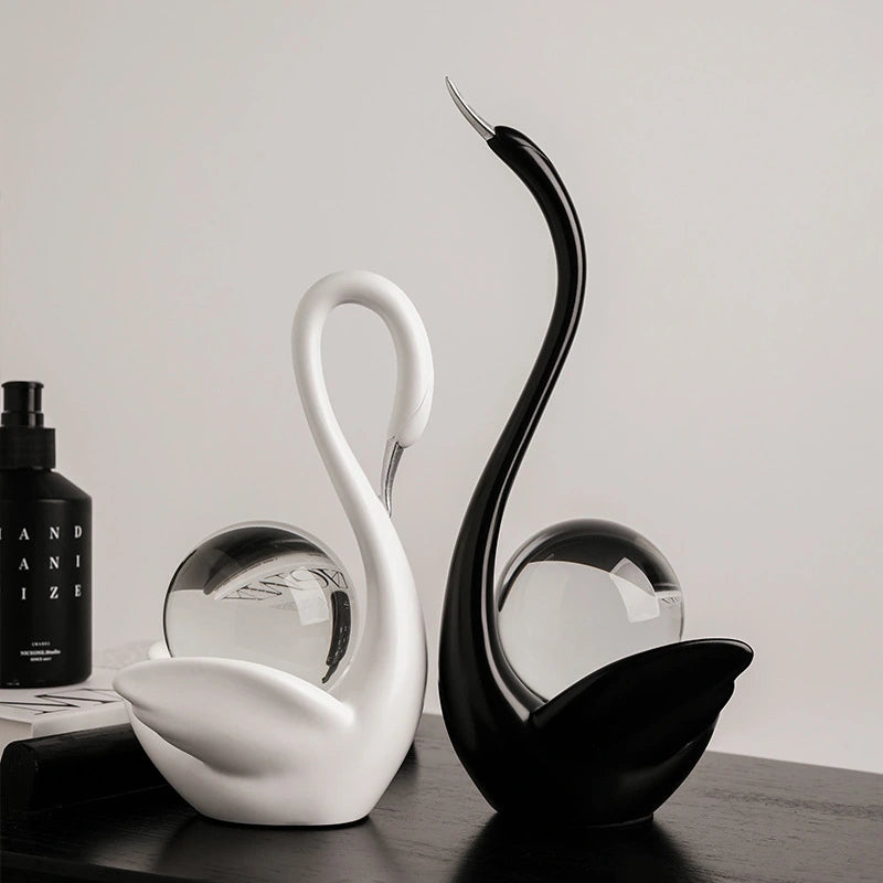 Crystal Ball Couple Swan Ornaments (black and white)