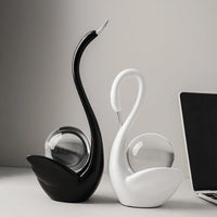 Crystal Ball Couple Swan Ornaments (black and white)