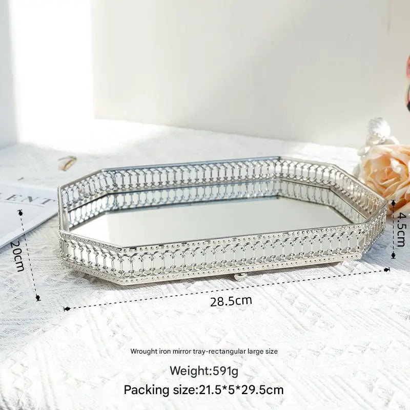 Silver Metal Luxury Mirror Tray
